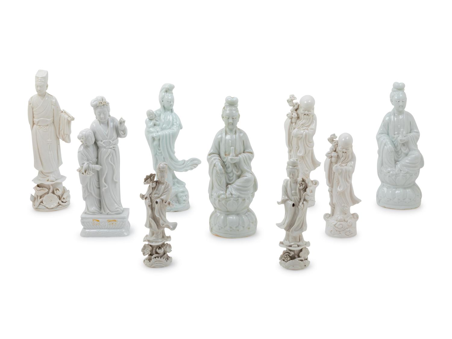 Nine Chinese Blanc-de-Chine Porcelain Figures of Immortals
