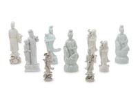 Nine Chinese Blanc-de-Chine Porcelain Figures of Immortals