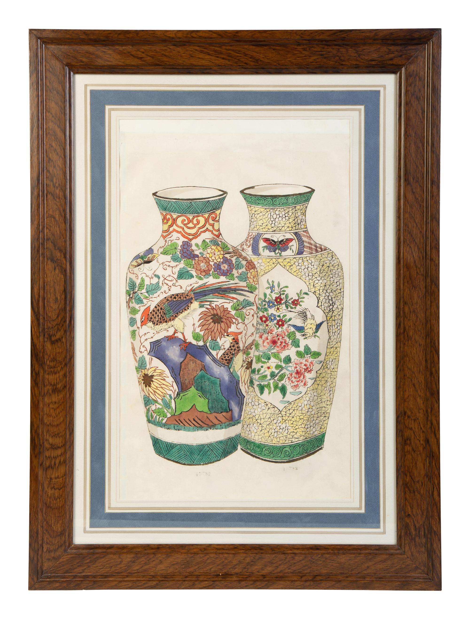 A Group of Eight Framed Chinese Works on Paper Depicting Export Porcelains — EARLY 20TH CENTURY