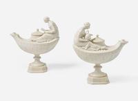A Pair of Wedgwood Gilded Queensware Vestal Lamps, UK, 19th century