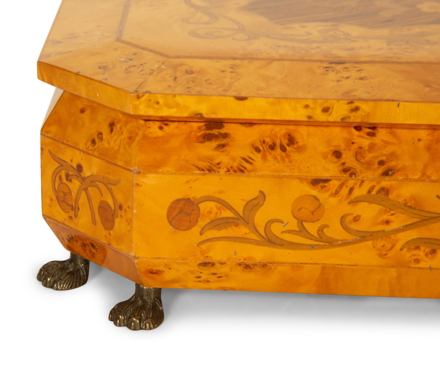 An Italian Burlwood and Marquetry Musical Jewelry Box