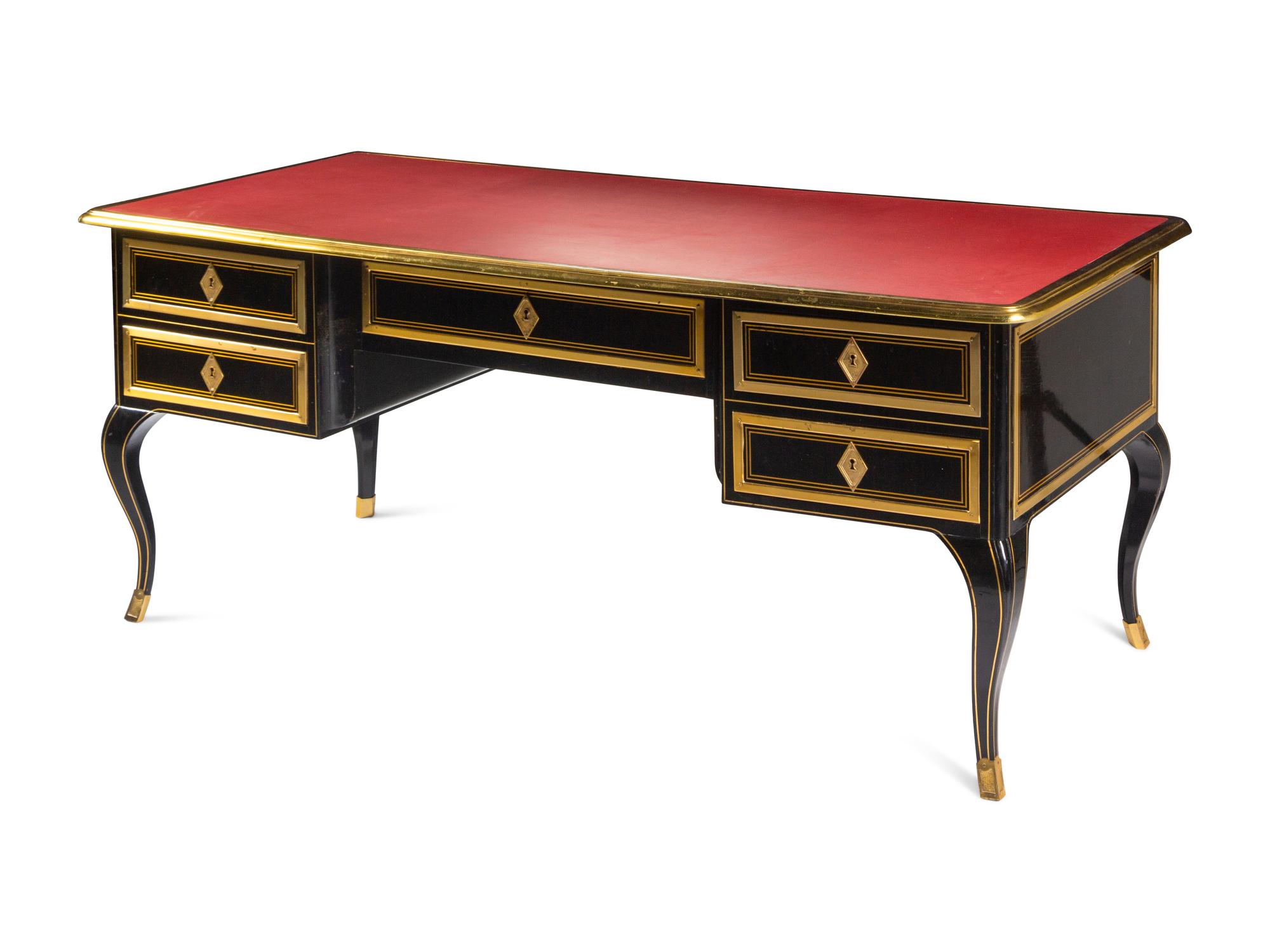 A Régence Style Gilt Bronze-Mounted Ebonized Bureau Plat