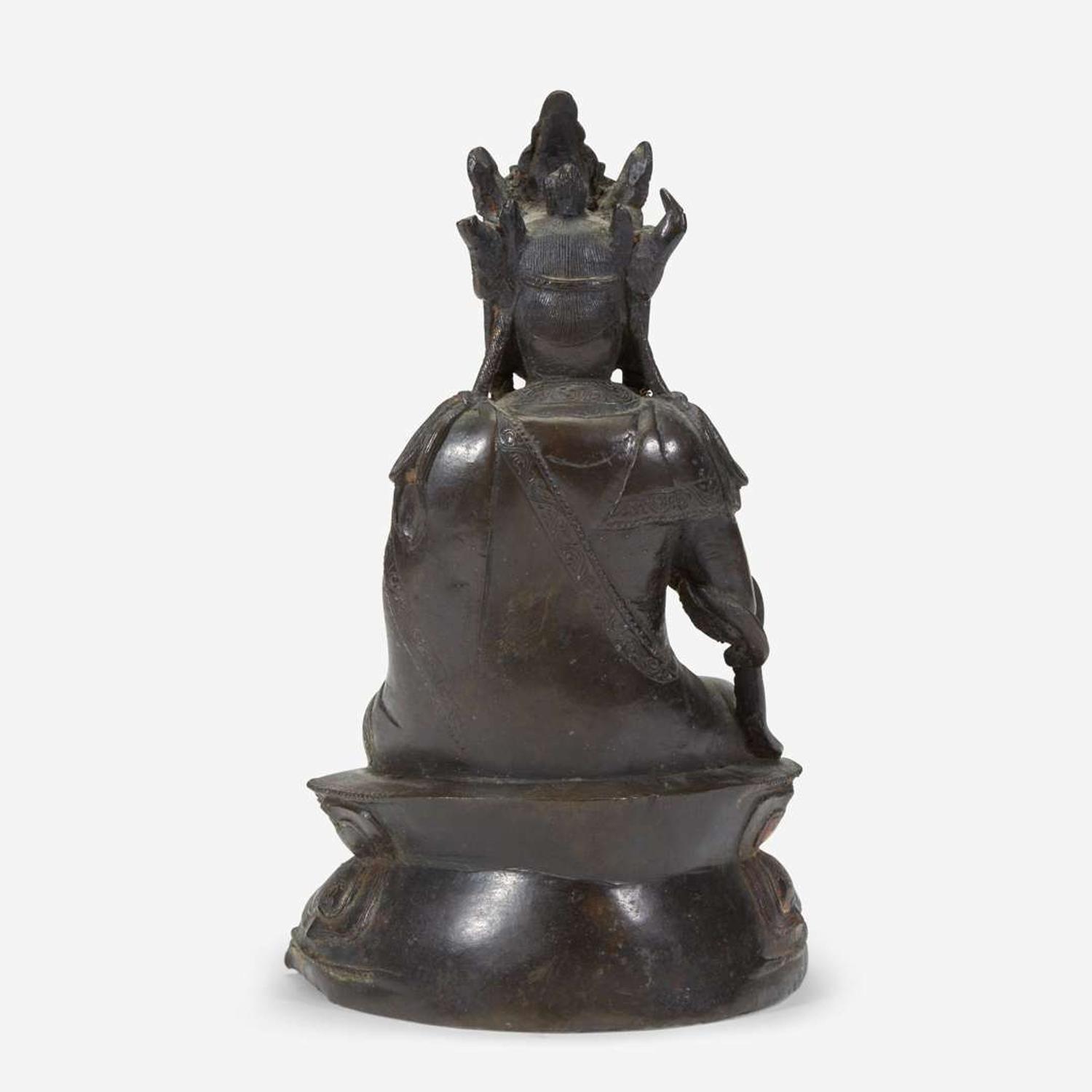 A Chinese lacquered bronze figure of Guanyin 铜加漆观音造像 Ming Dynasty ?