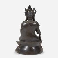 A Chinese lacquered bronze figure of Guanyin 铜加漆观音造像 Ming Dynasty ?