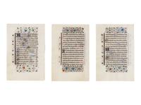 BRUGES WORKSHOP Three leaves from a Book of Hours, Use of Rome, ca. 1460, in Latin, illuminated manuscript on parchment [Southern Netherlands, Bruges, c. 1460]