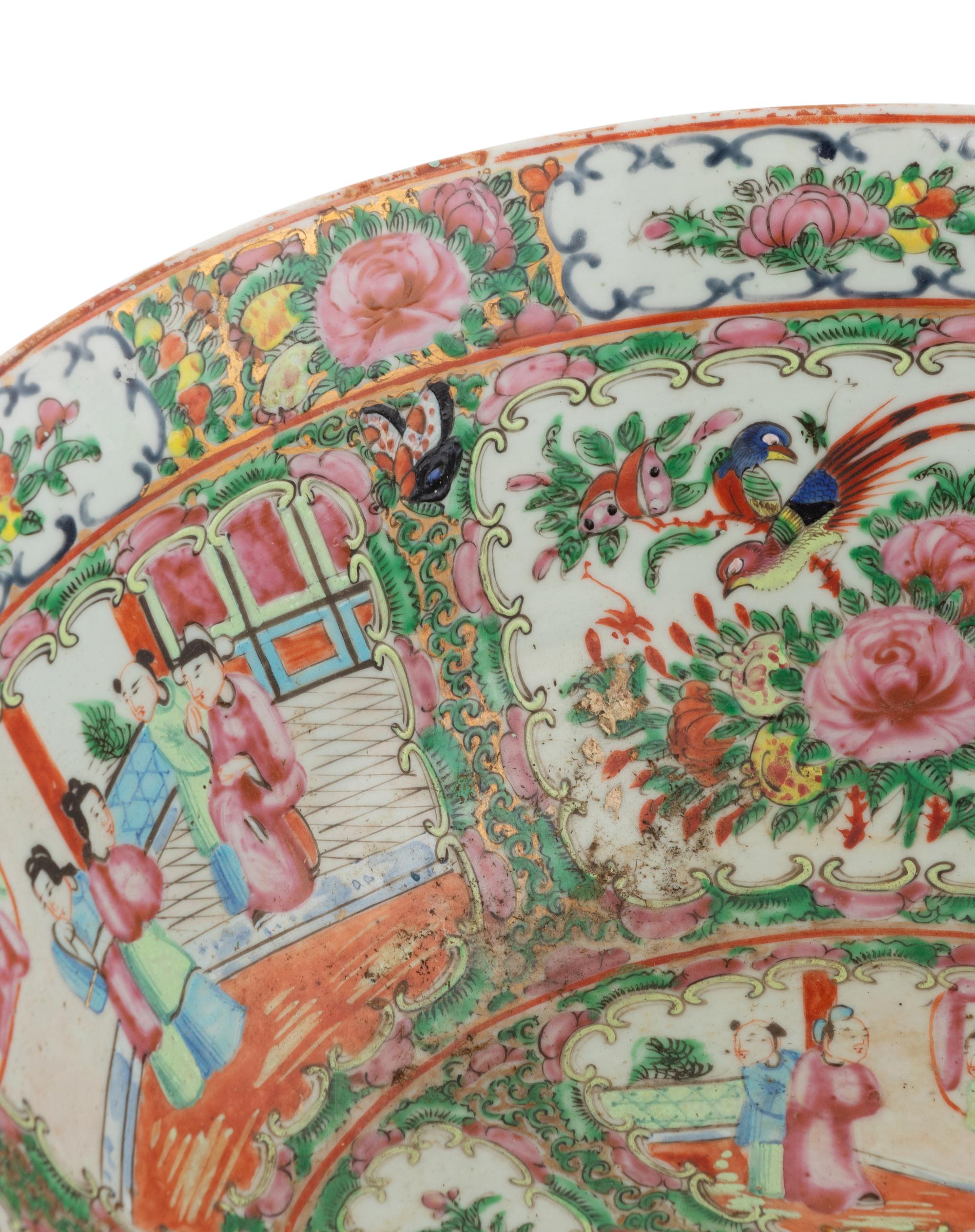 A Chinese Export Rose Medallion Porcelain Punch Bowl