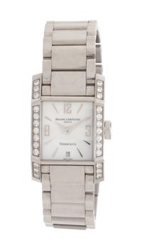 TIFFANY & CO., BAUME & MERCIER, REF. 65522 STAINLESS STEEL AND DIAMOND 'HAMPTON' DATE WATCH