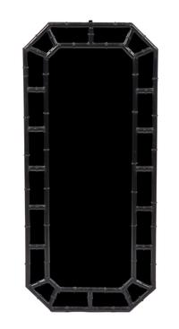 A Black Painted Faux Bamboo Cast Iron Console Table and Mirror Height of console 28 x width 41 x depth 13 inches. — 20TH CENTURY