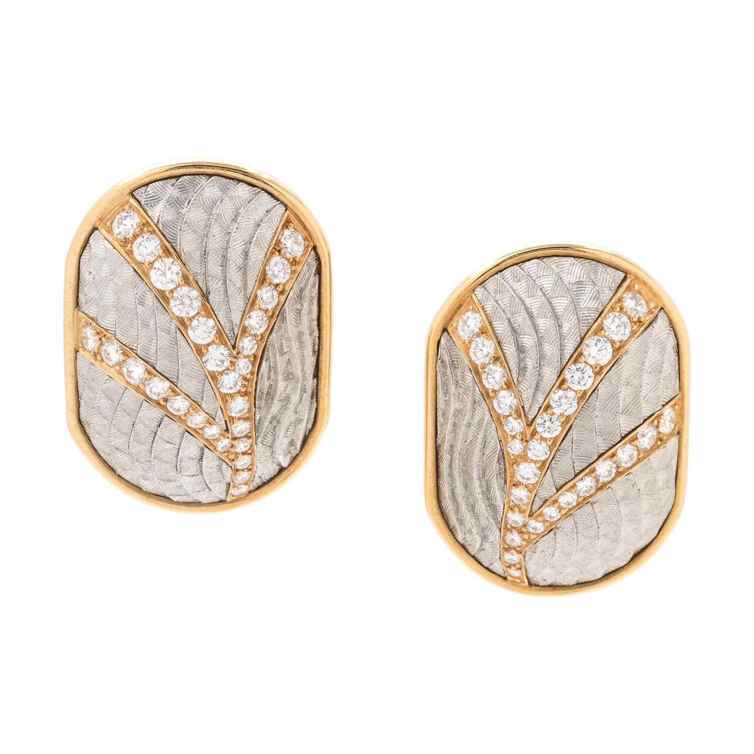 MICHAEL BONDANZA, PLATINUM, YELLOW GOLD AND DIAMOND EARCLIPS