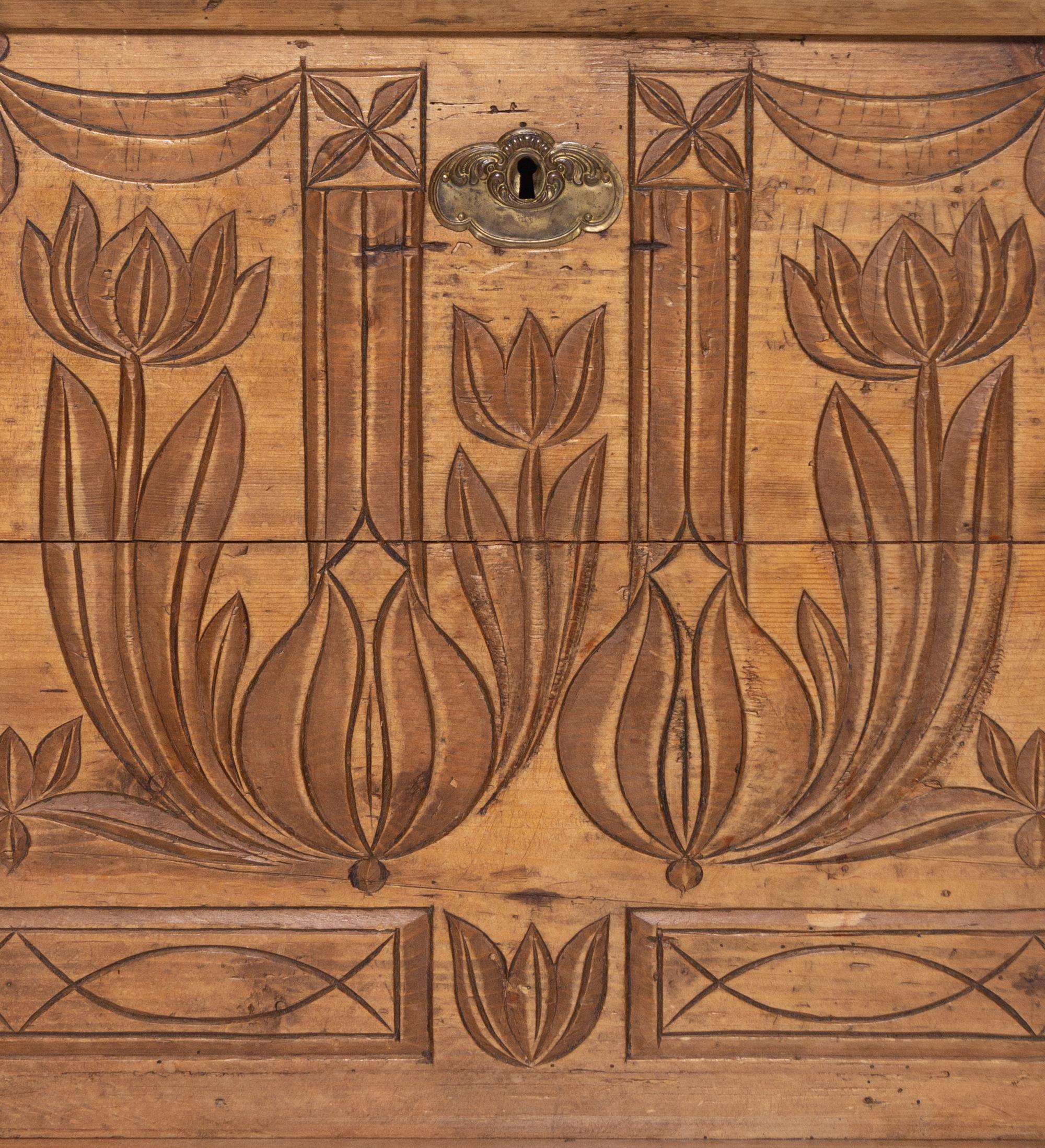 A Carved Pine Blanket Chest