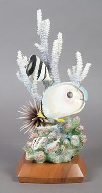 A Royal Worcester Four Eyed Butterfly Fish, Height 11 1/2 inches.