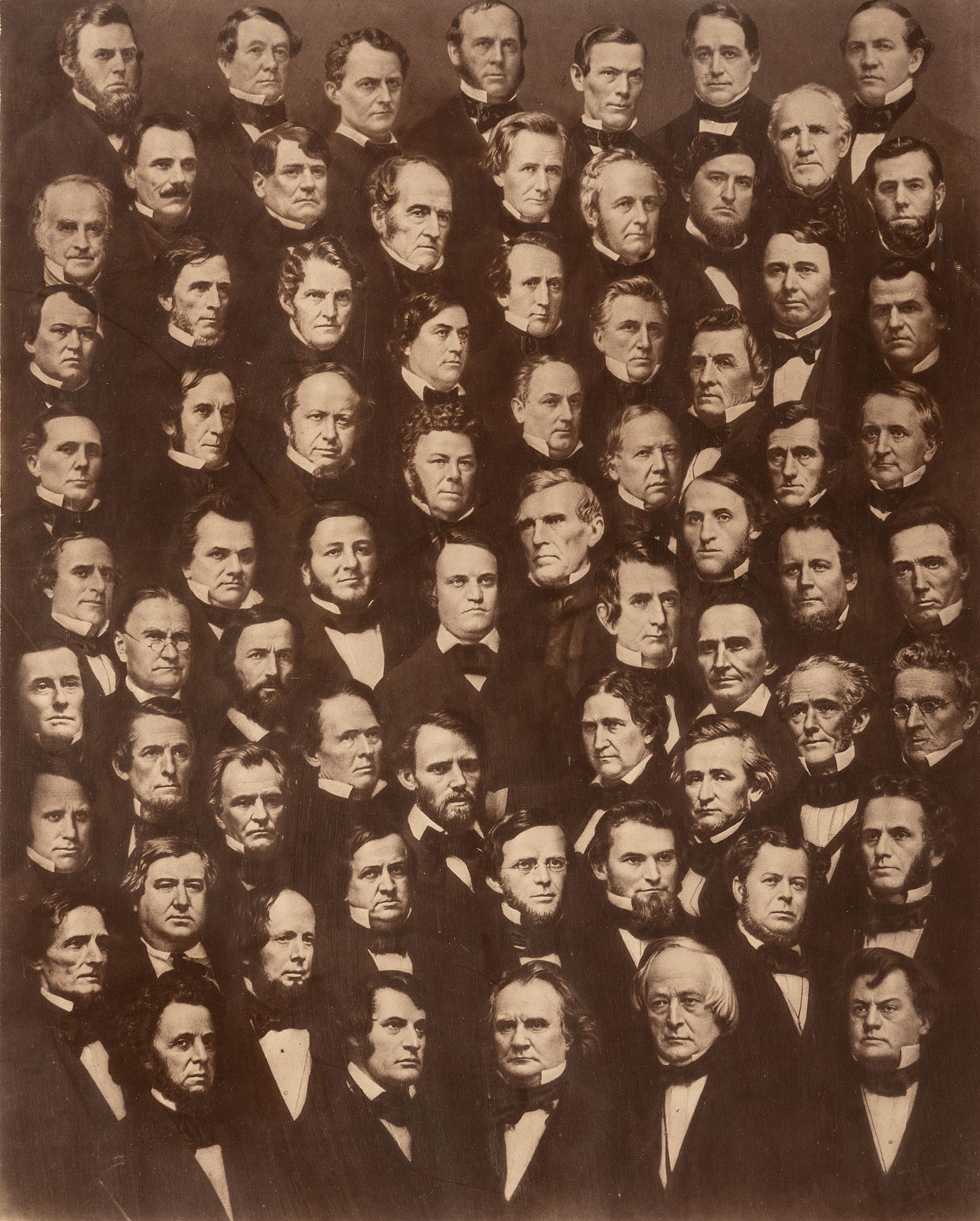 [CIVIL WAR]. [BRADY, Mathew (1822-1896), photographer, after]. Composite image showing members of the US Senate in 1859 with accompanying key identifying the subjects.