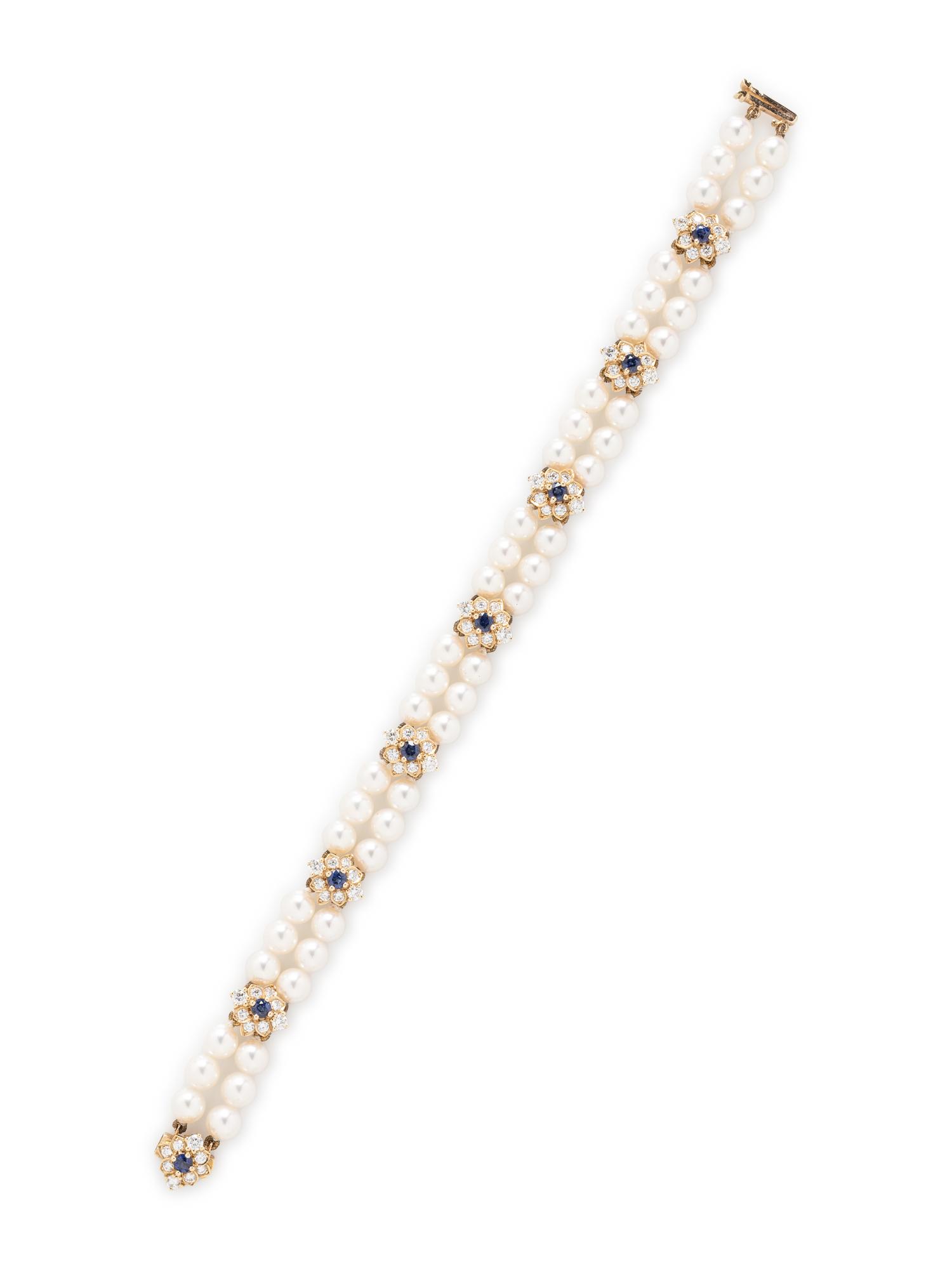 BOODLE & DUNTHORNE, CULTURED PEARL, SAPPHIRE, AND DIAMOND BRACELET
