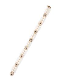 BOODLE & DUNTHORNE, CULTURED PEARL, SAPPHIRE, AND DIAMOND BRACELET