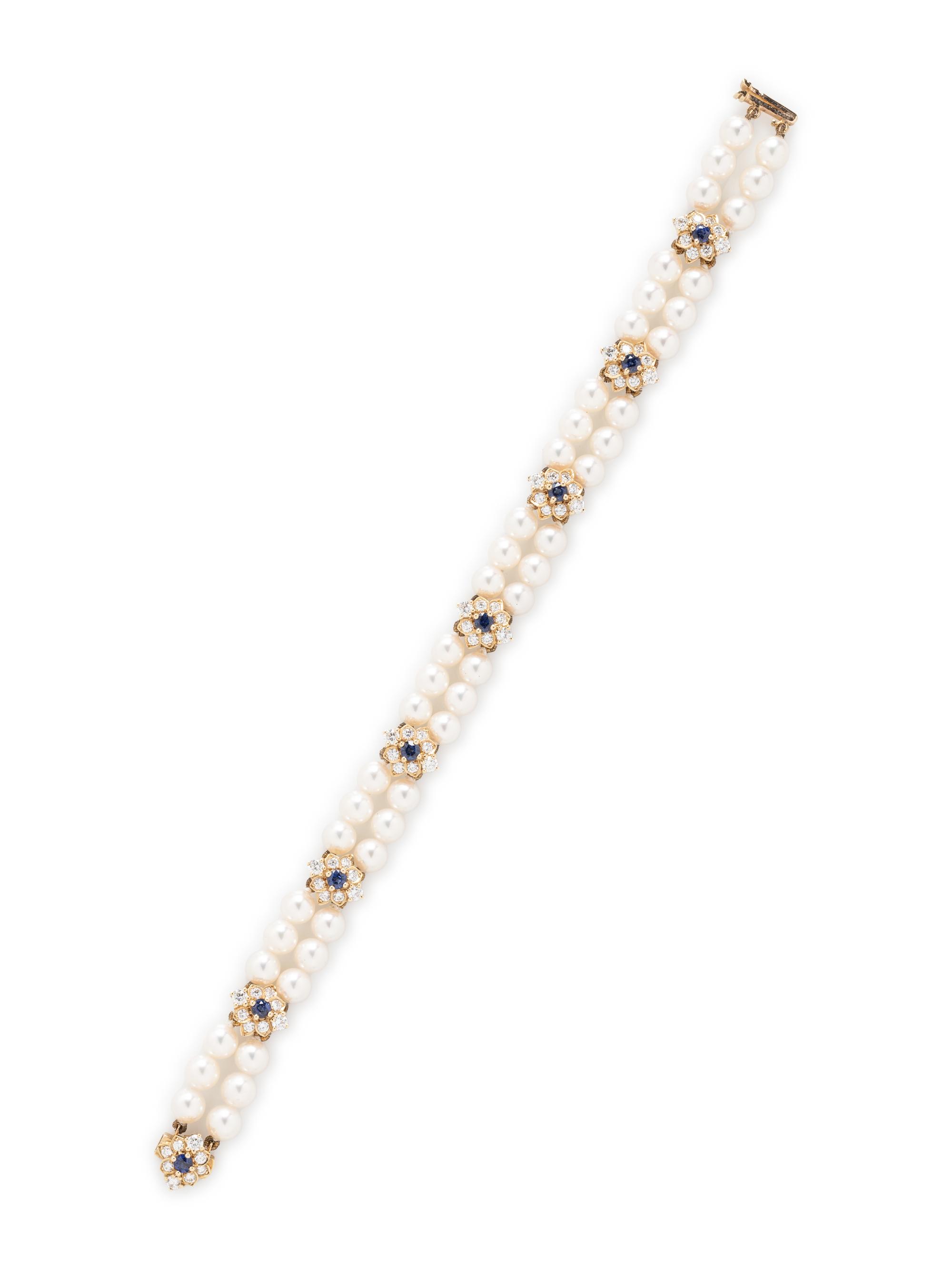 BOODLE & DUNTHORNE, CULTURED PEARL, SAPPHIRE, AND DIAMOND BRACELET