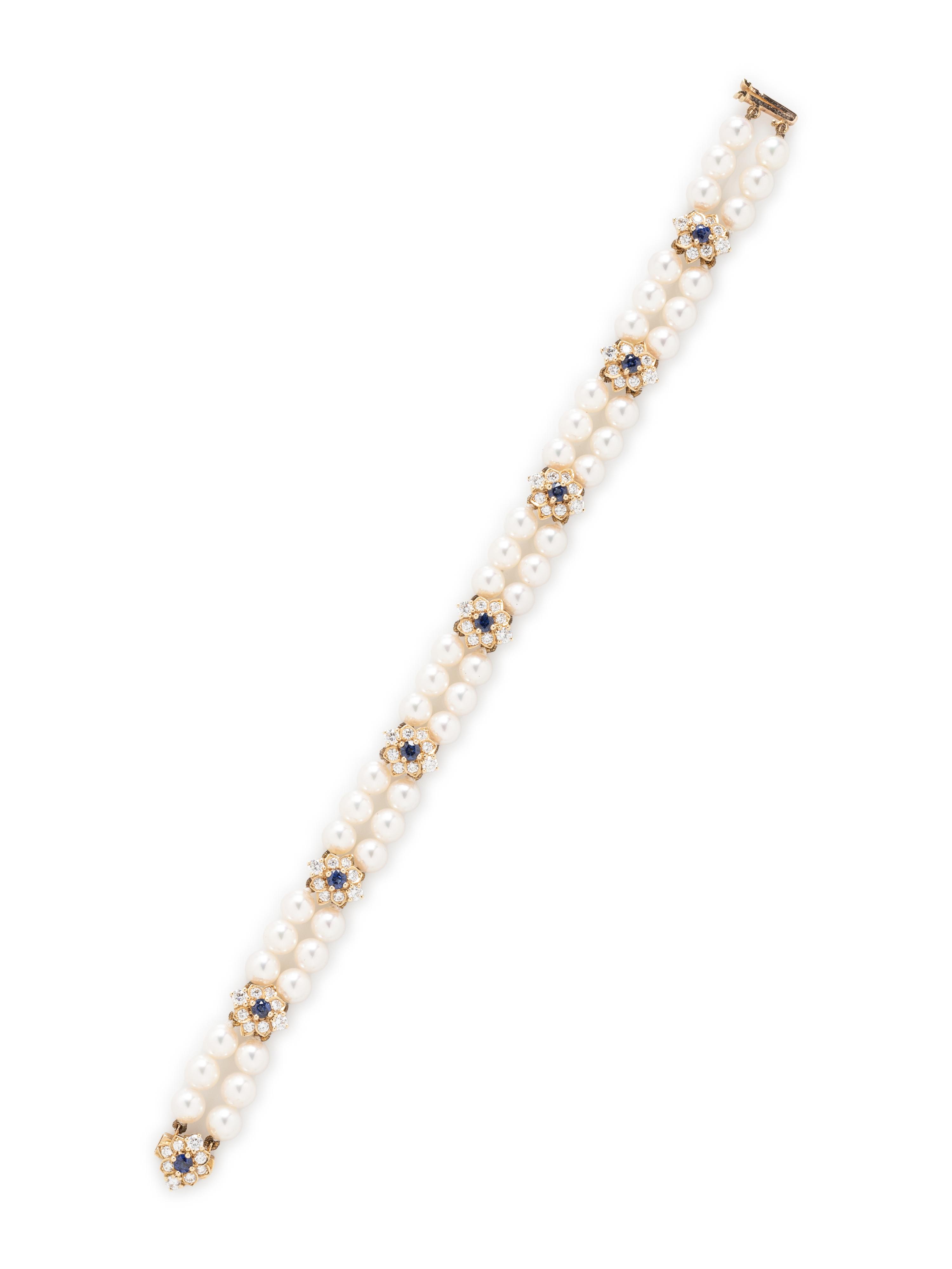 BOODLE & DUNTHORNE, CULTURED PEARL, SAPPHIRE, AND DIAMOND BRACELET