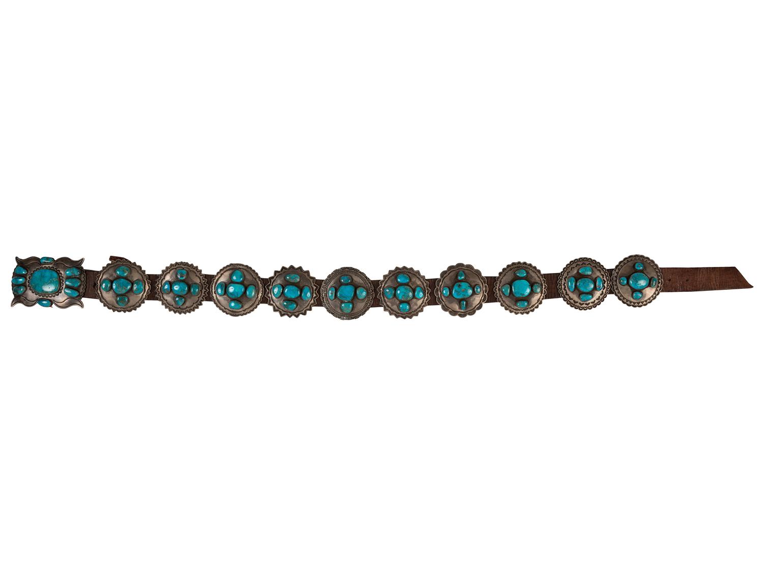 Heavy Sterling Silver and Turquoise Cluster Concha Belt