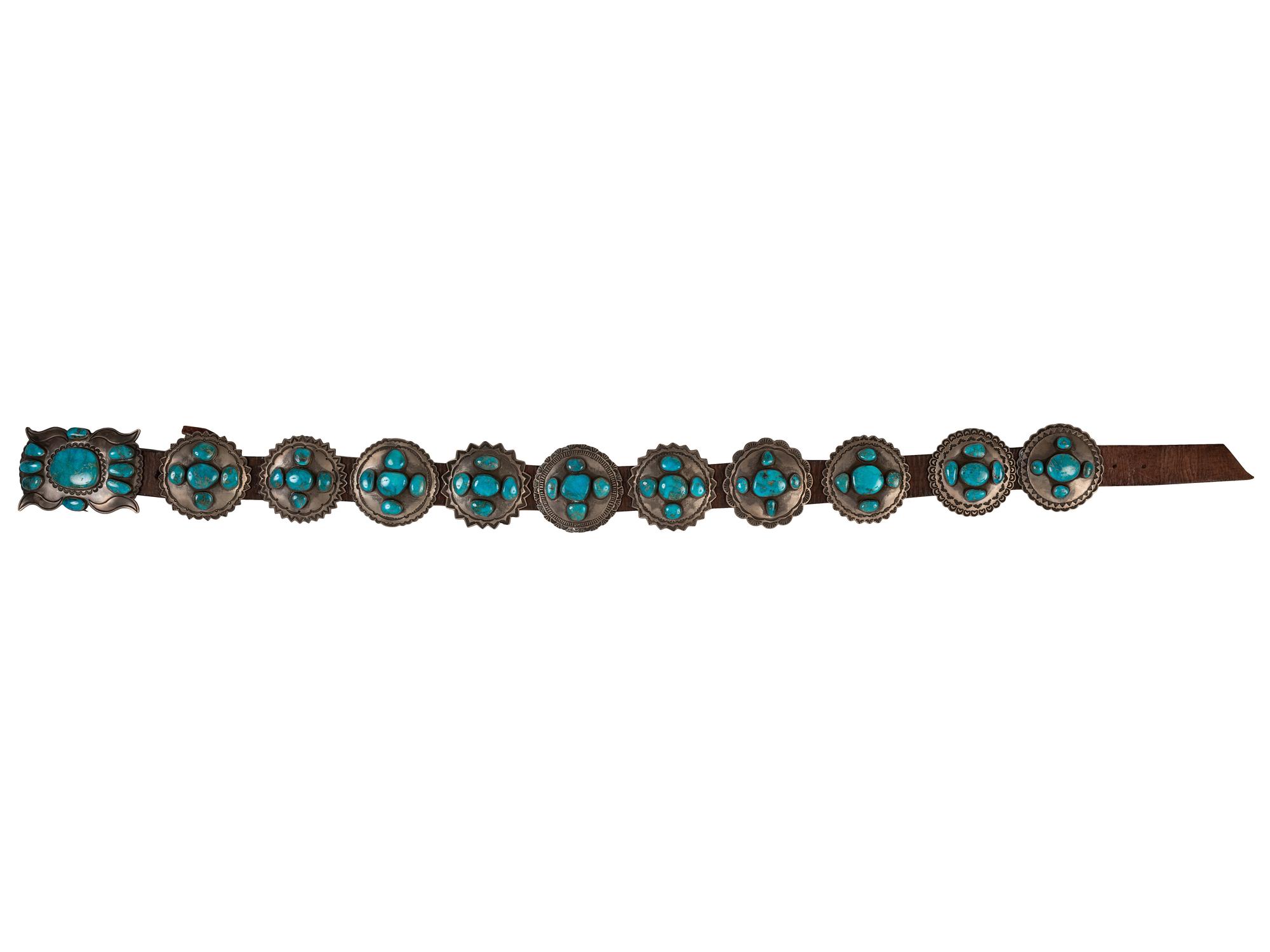 Heavy Sterling Silver and Turquoise Cluster Concha Belt