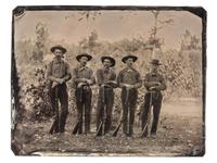 [WESTERN AMERICANA]. Quarter plate period-copy tintype of 5 men armed with Winchester rifles.