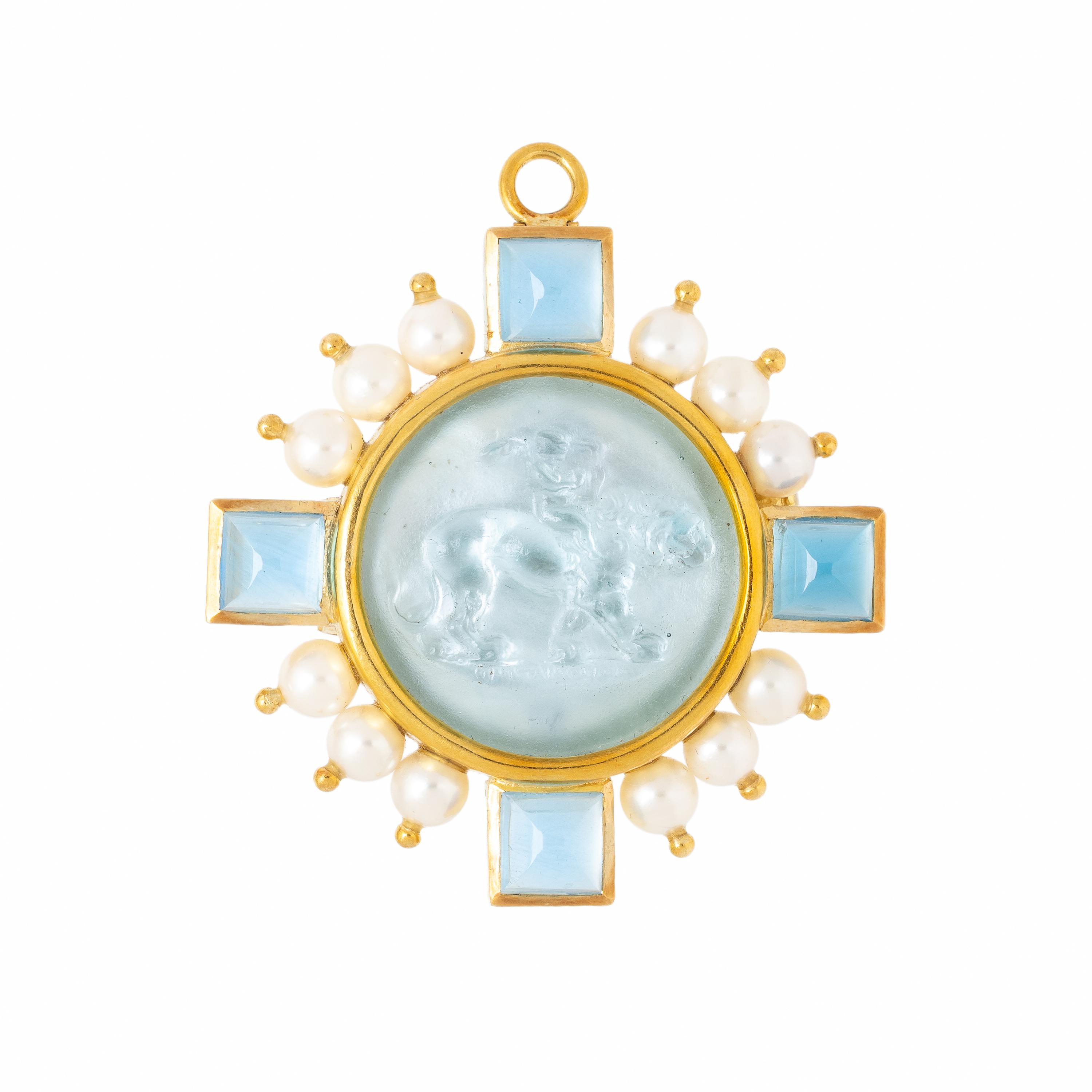 Elizabeth Locke, Yellow Gold and Multigem Lion Pendant Brooch