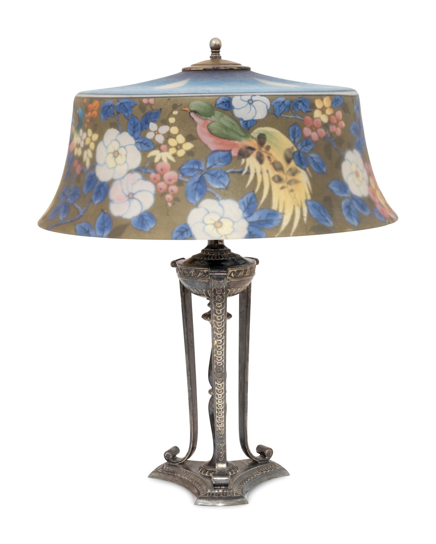 Reverse Painted Birds of Paradise Lamp