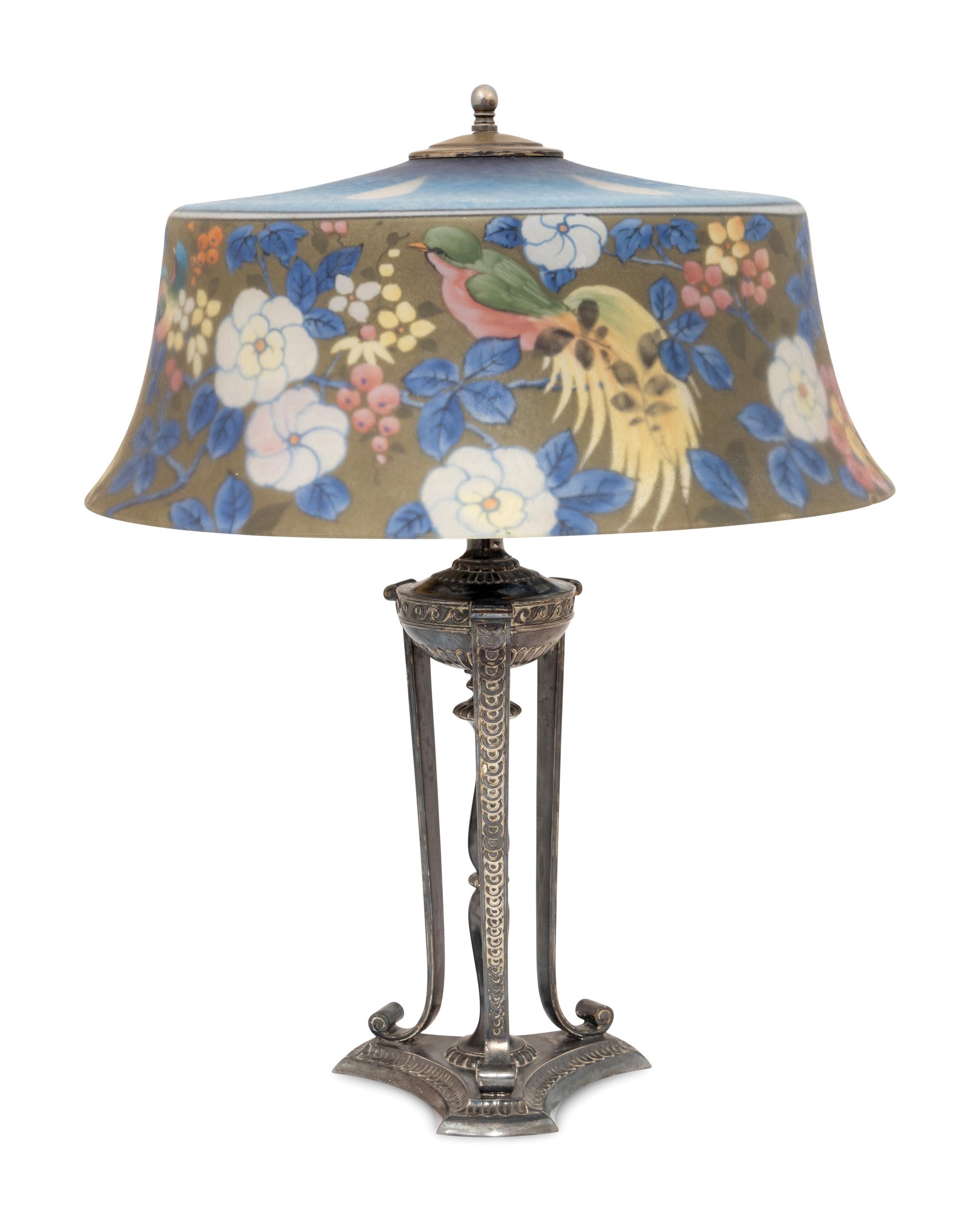 Reverse Painted Birds of Paradise Lamp