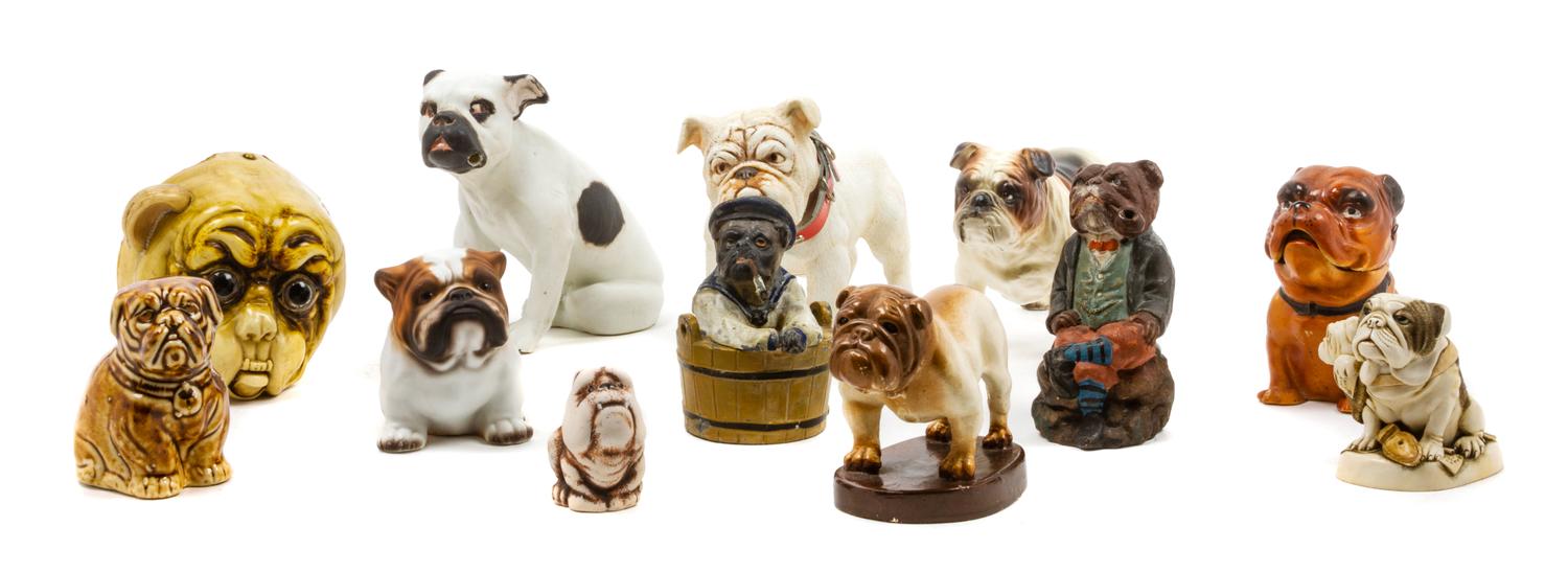 A Group of Twelve Bulldog Figures Width of widest 7 inches.