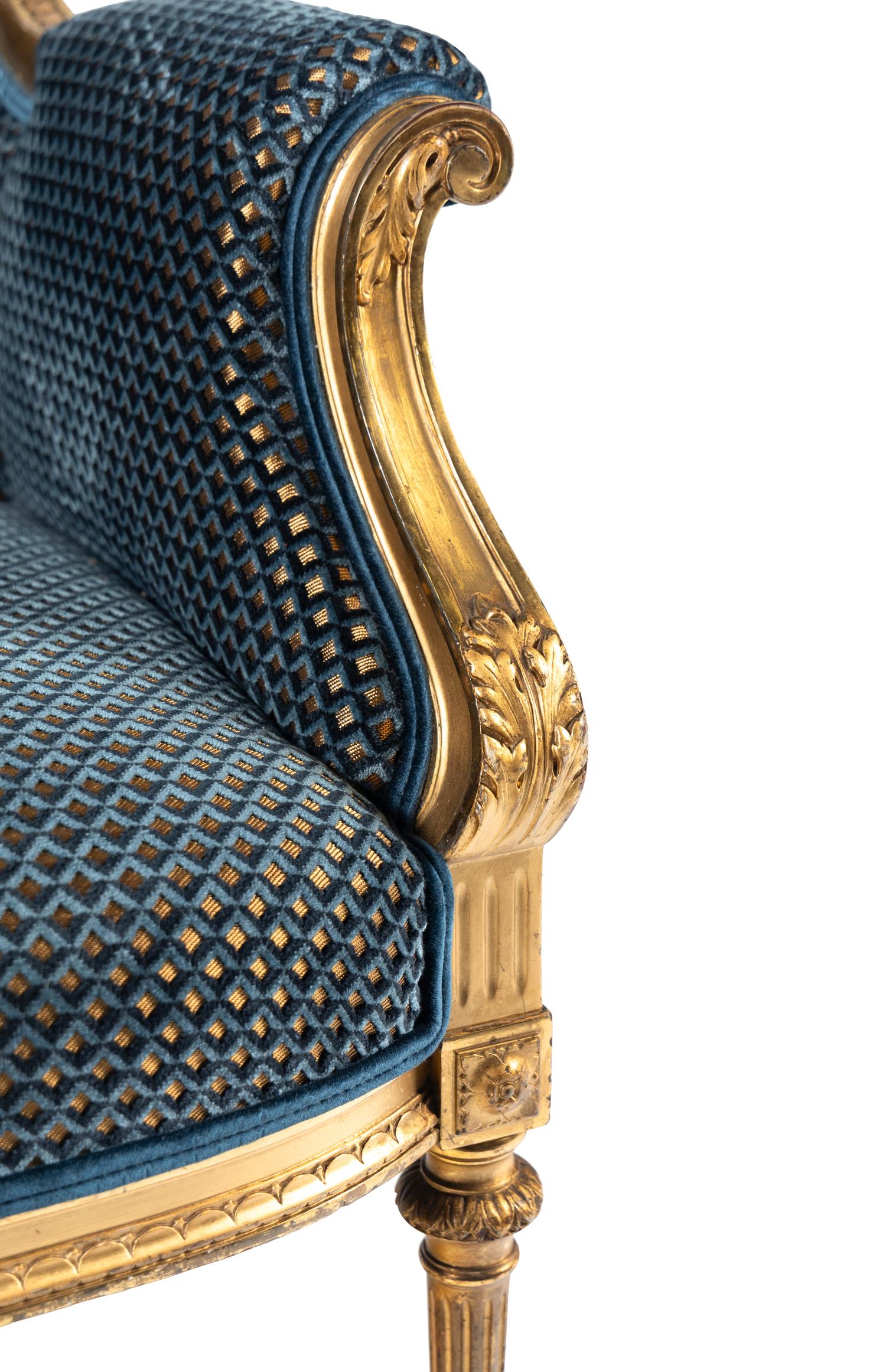 A Louis XVI Style Giltwood Bergère