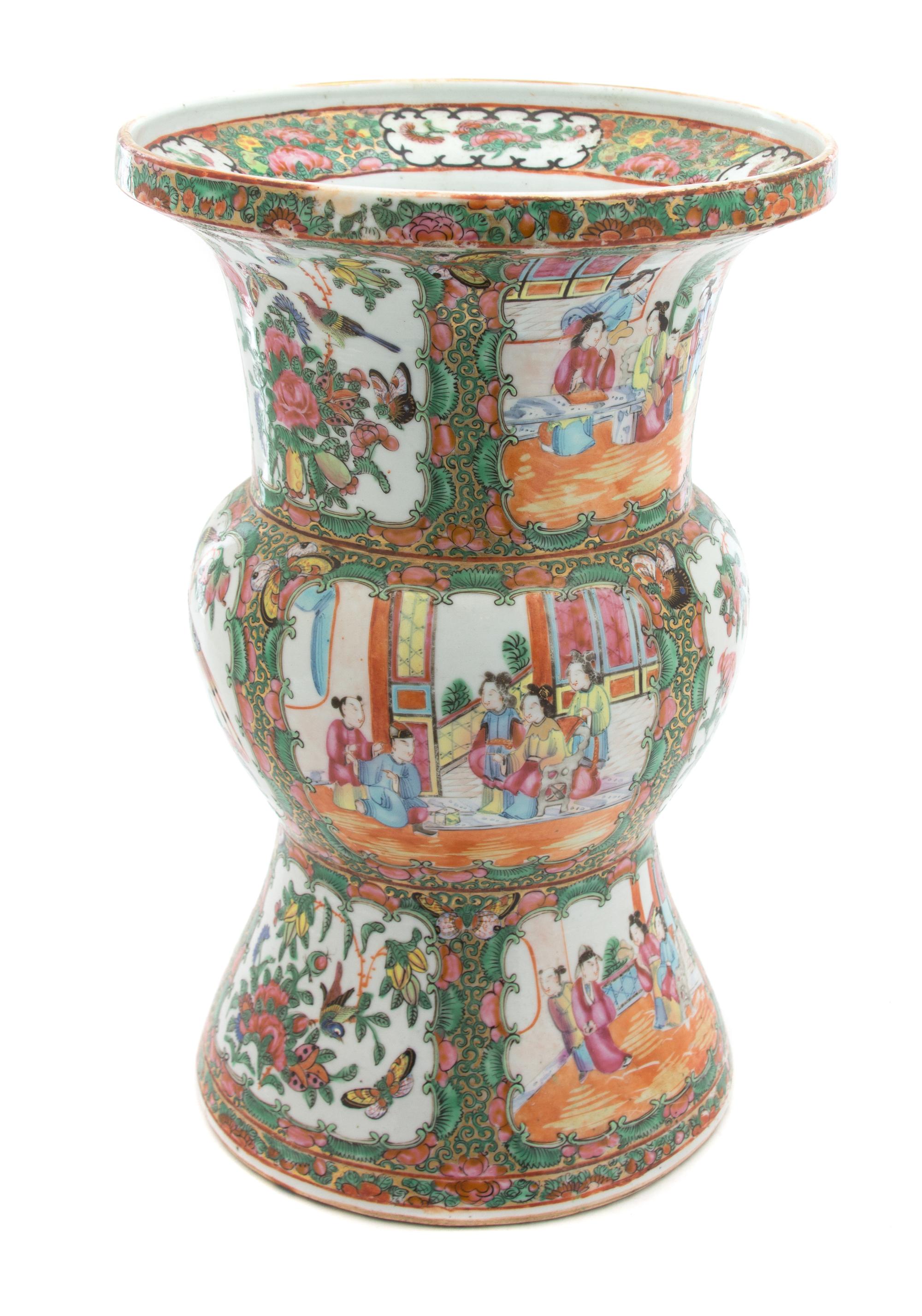 A Chinese Rose Medallion Vase Height 14 x diameter 9 inches.