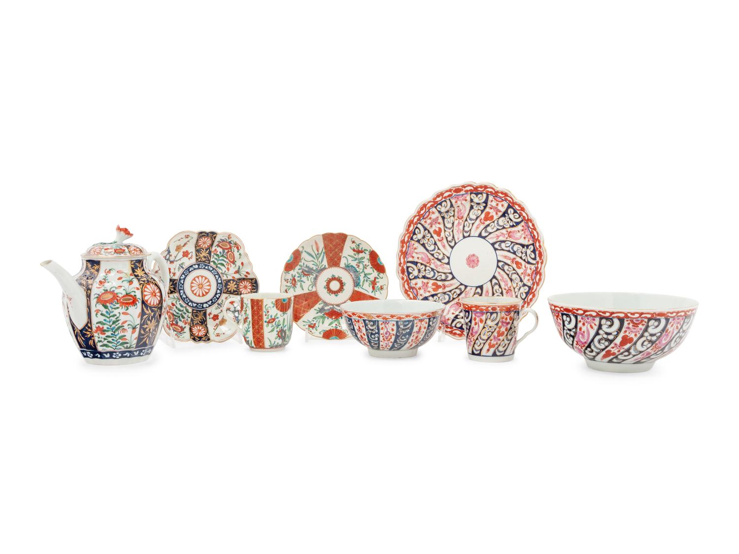 A Group of Eight Worcester Porcelain Articles
