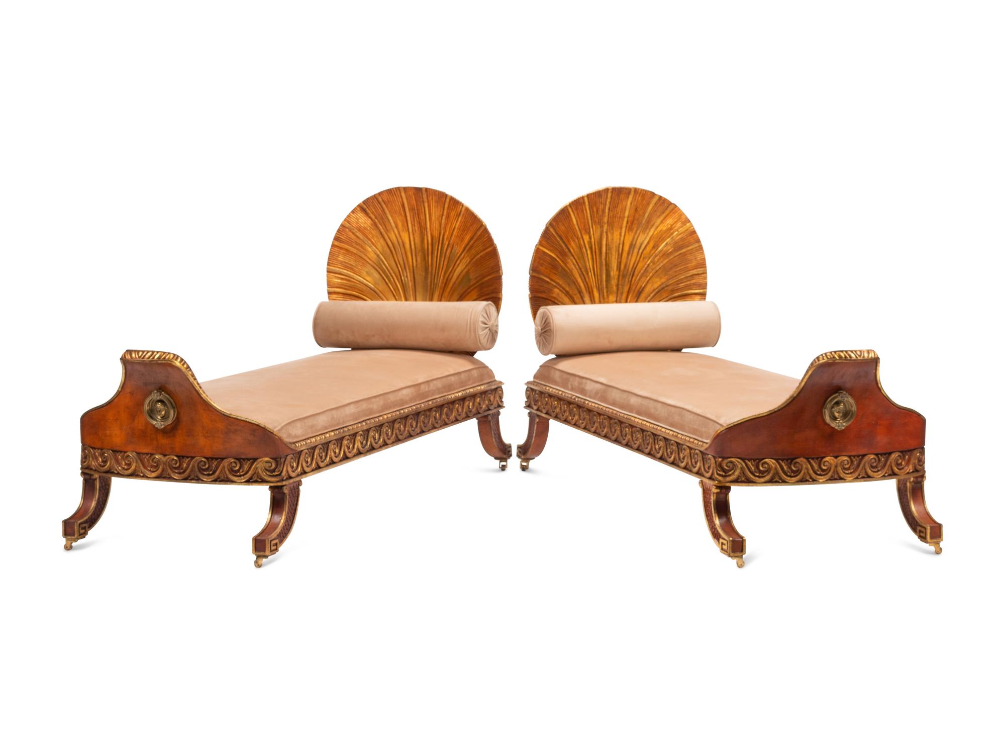 A Pair of Neoclassical Style Painted and Parcel Gilt Daybeds