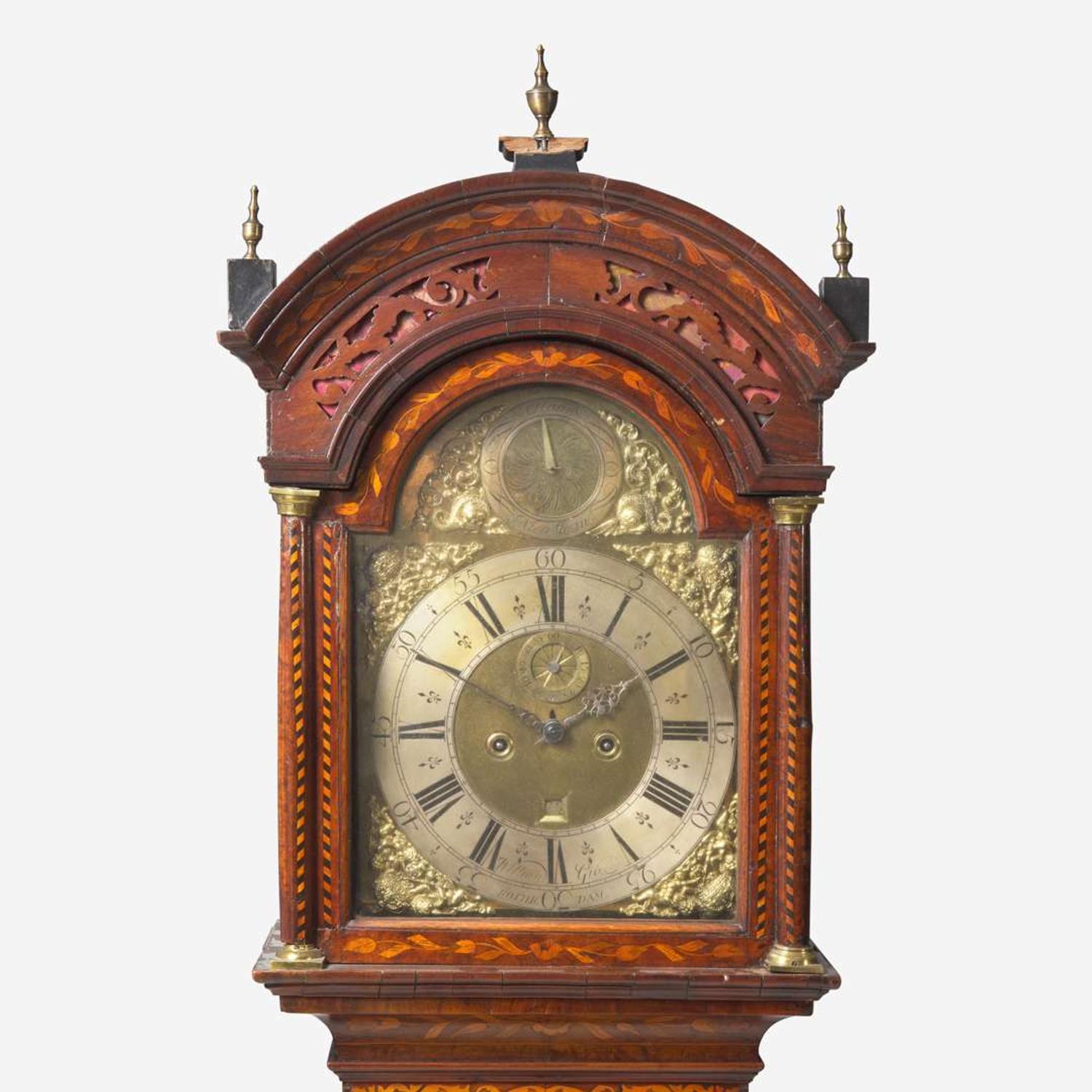 A Dutch walnut marquetry tall case clock Works by William Gib, Rotterdam, Netherlands, early 18th century