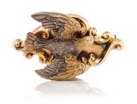 A Victorian Yellow Gold and Silver En Tremblant Bird Motif Mourning Brooch, 8.00 dwts.