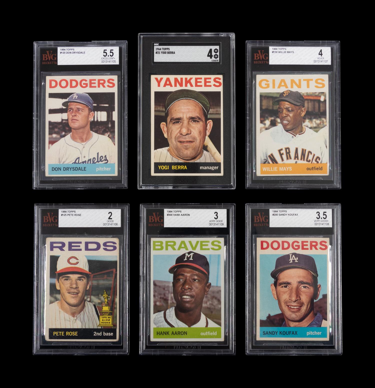 A Group of Six 1964 Topps Hall of Fame and Notable Graded Baseball Cards,