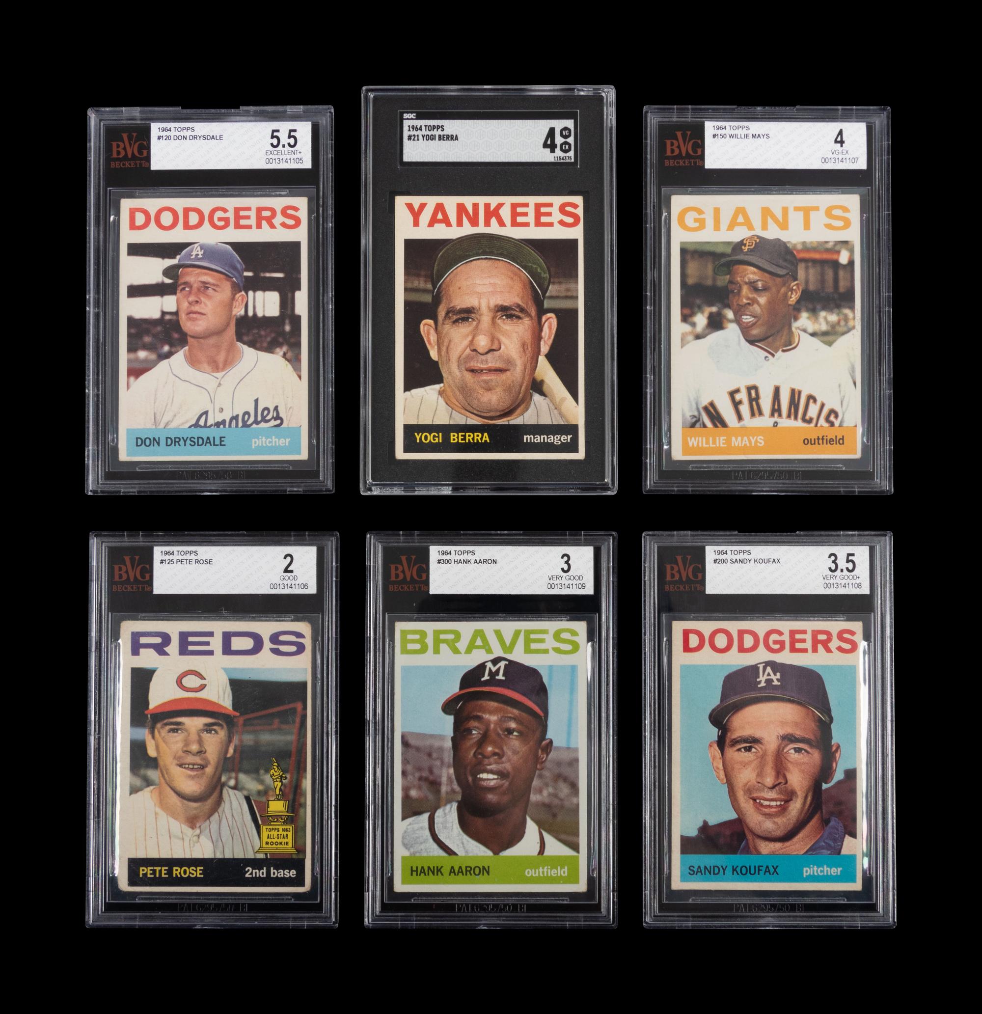A Group of Six 1964 Topps Hall of Fame and Notable Graded Baseball Cards,