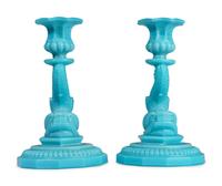 A Pair of Glass Dolphin Candlesticks