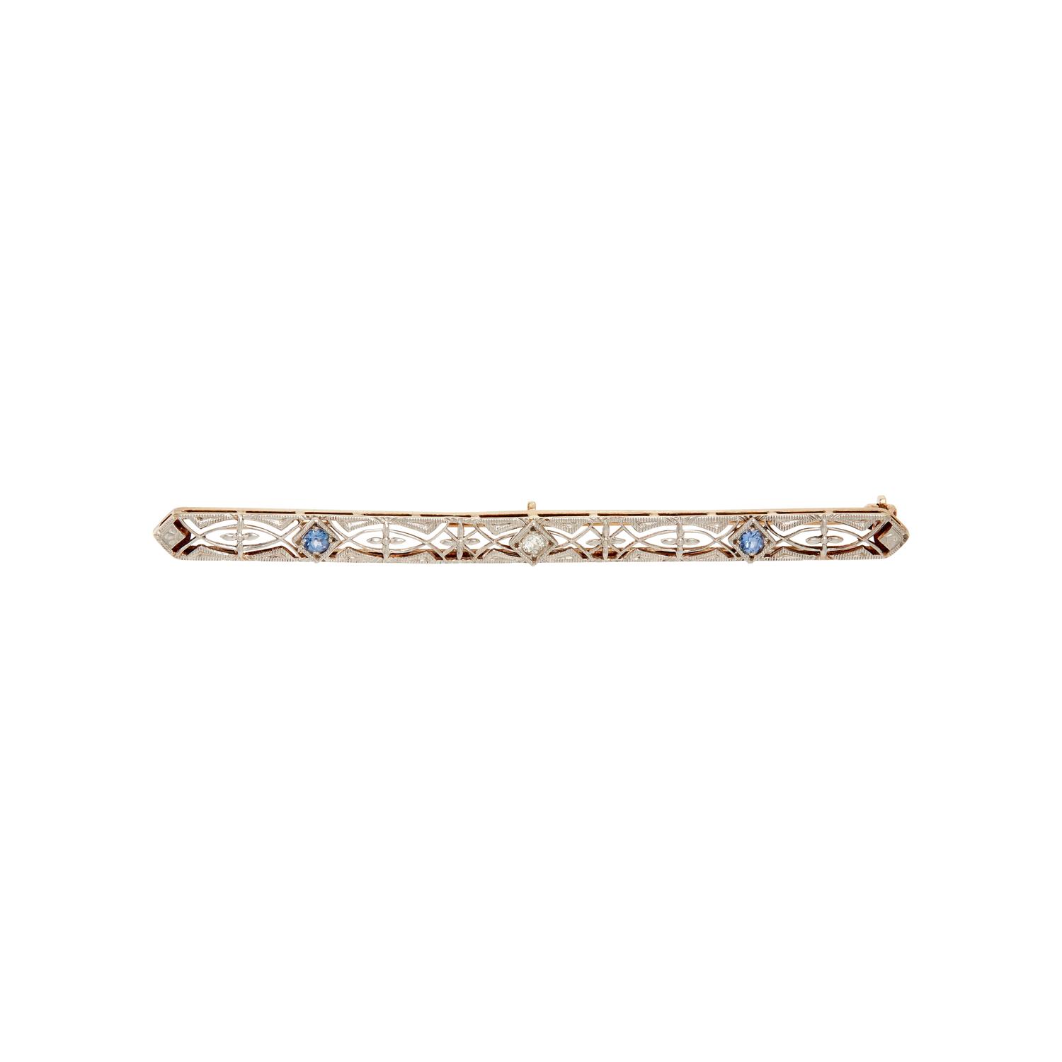COLLECTION OF PLATINUM TOPPED YELLOW GOLD, SAPPHIRE, AND DIAMOND BAR PINS