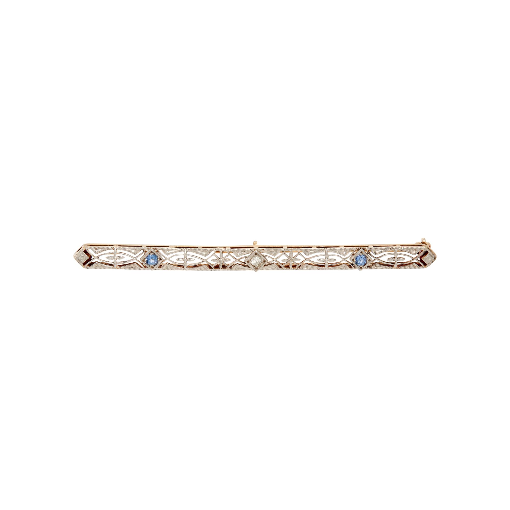 COLLECTION OF PLATINUM TOPPED YELLOW GOLD, SAPPHIRE, AND DIAMOND BAR PINS