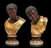 A Pair of Continental Bronze Busts of Roman Officials Height of taller 27 1/2 inches. — AFTER THE ANTIQUE, 19TH CENTURY