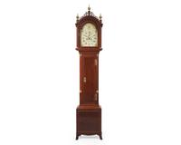 A Federal mahogany tall case clock, dial signed "Job White, Richmond," made in Massachusetts, marketed in Virginia, circa 1810