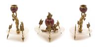 A Louis XVI Style Polychromed Bronze and Mother-of-Pearl Writing Set Height of candlestick 6 1/4 inches. — LATE 19TH CENTURY