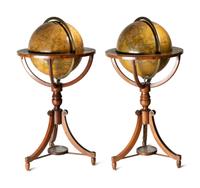 A Pair of Regency Mahogany Terrestrial and Celestial Fifteen-Inch Library Globes