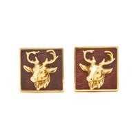 BRY PARIS, YELLOW GOLD AND BOG OAK STAG CUFFLINKS