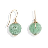 GUMPS, CARVED JADE AND YELLOW GOLD EARRINGS