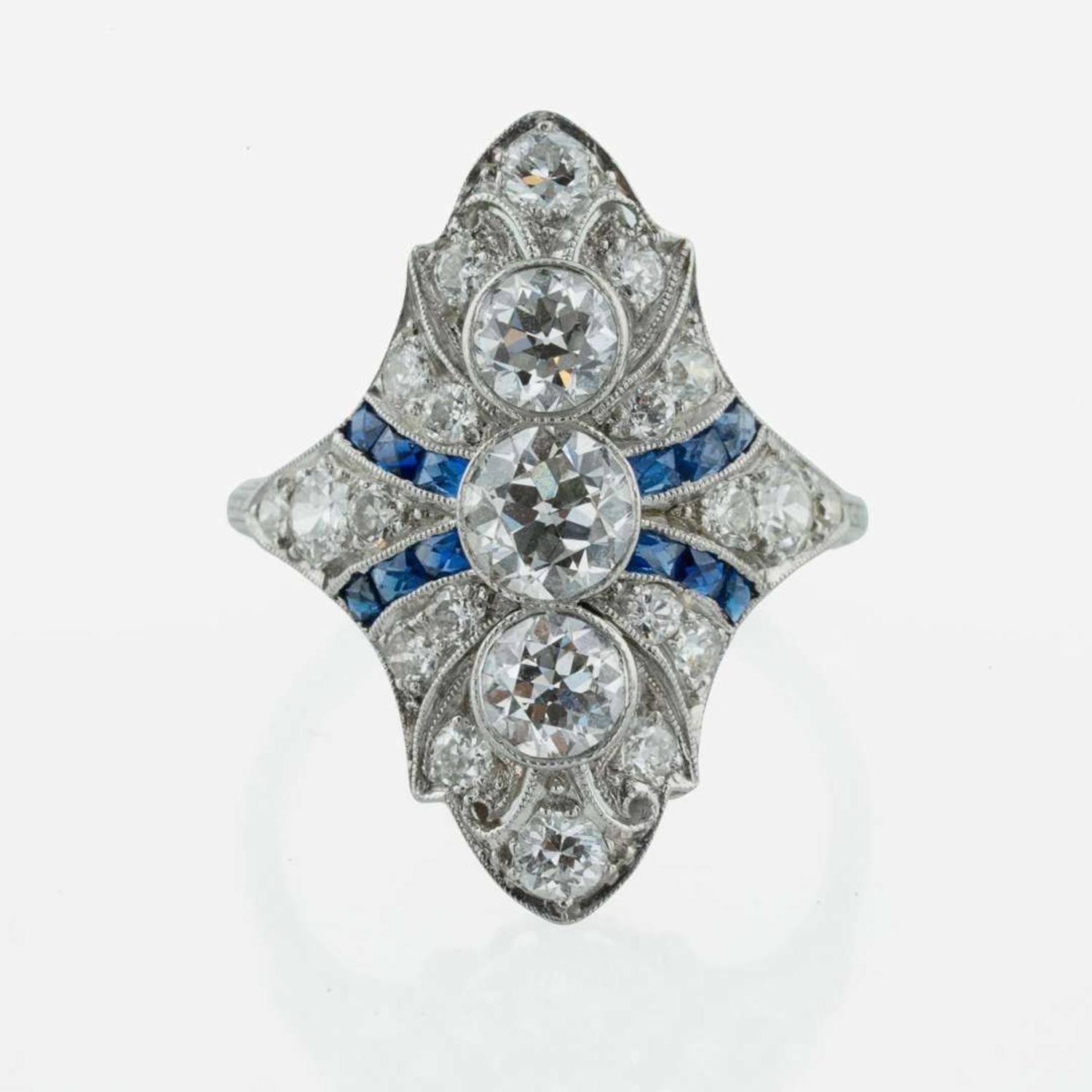 An Art Deco Diamond and Sapphire Ring