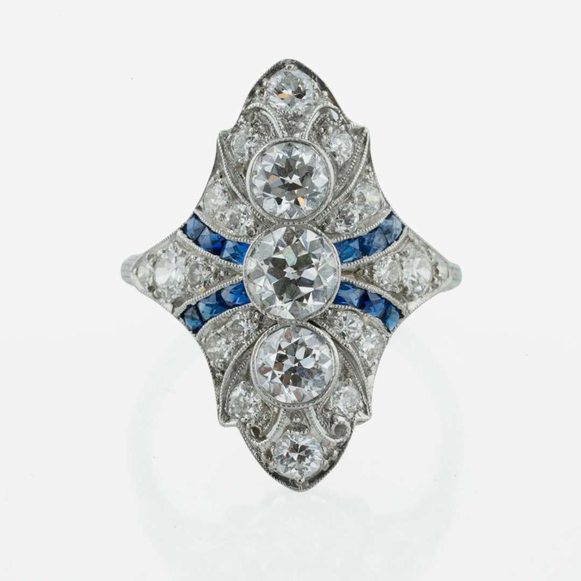 An Art Deco Diamond and Sapphire Ring
