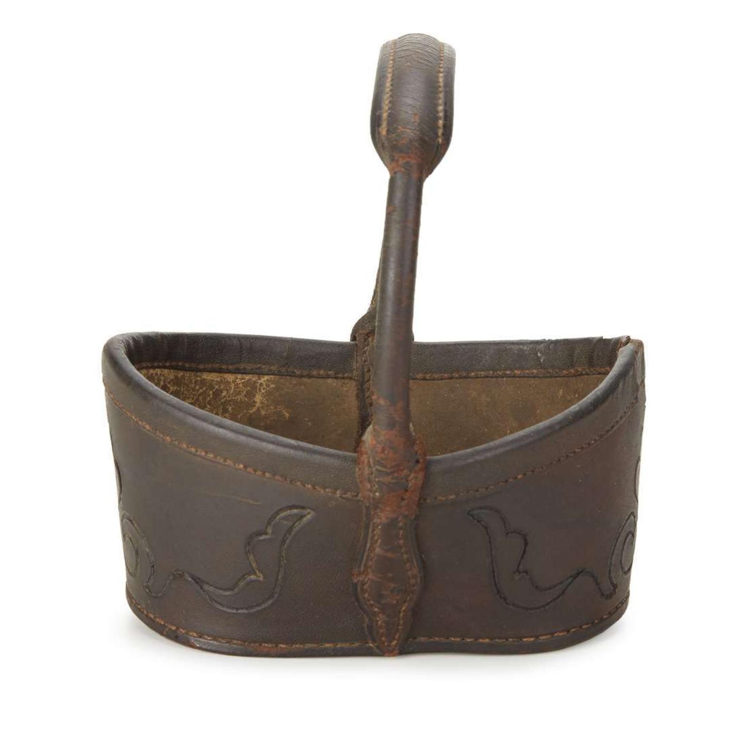 Tooled leather key basket Virginia, North or South Carolina, mid-19th century