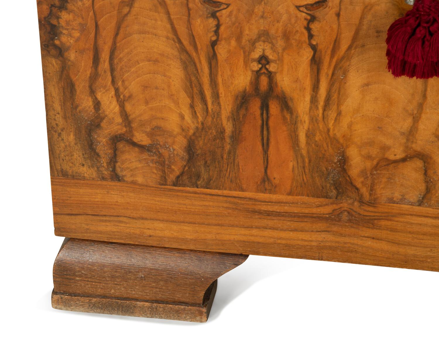 An Art Deco Style Burl Walnut Marble-Top Serving Cabinet