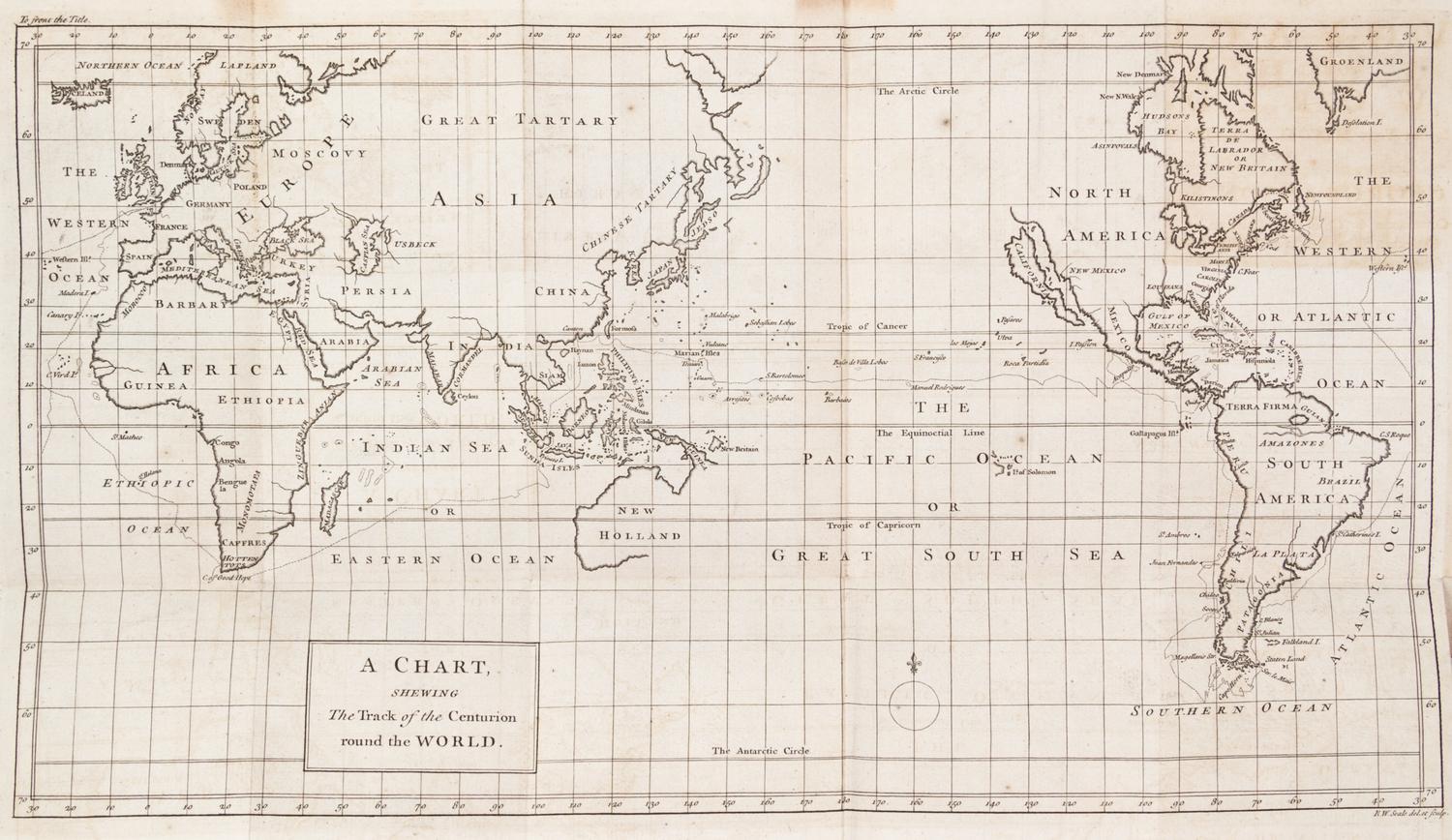 ANSON, GEORGE, BARON ANSON. A Voyage Round the World... London, 1748. 4th ed., with 3-folding maps.