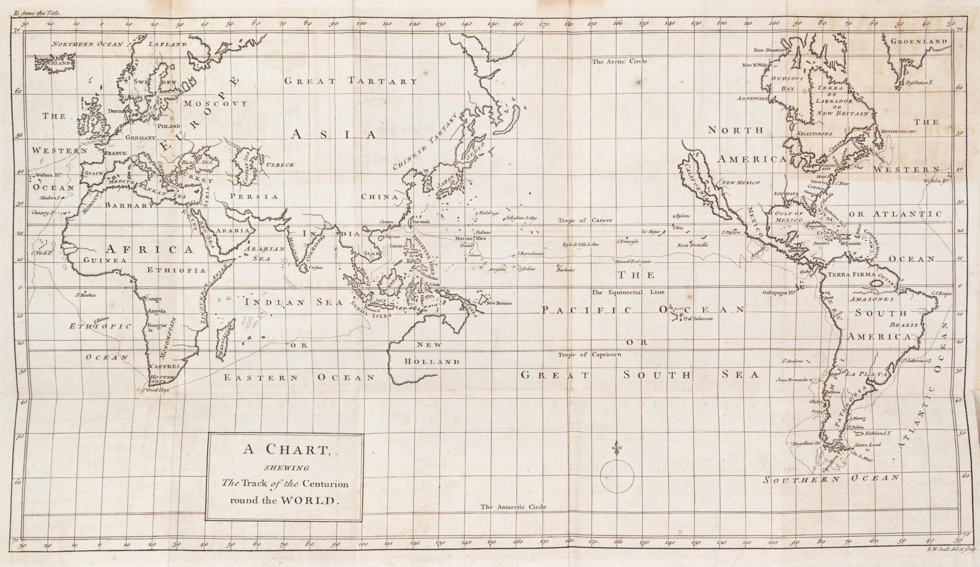 ANSON, GEORGE, BARON ANSON. A Voyage Round the World... London, 1748. 4th ed., with 3-folding maps.